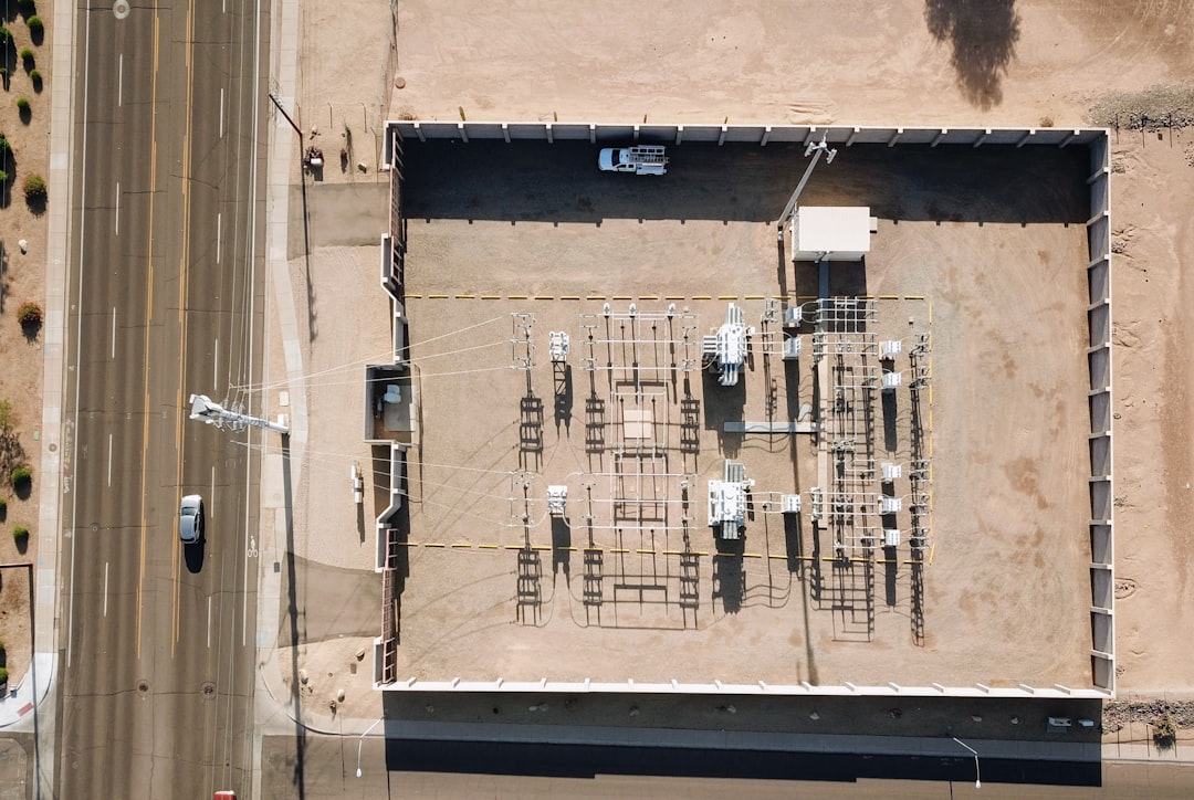 Overhead view of building infrastructure and equipment