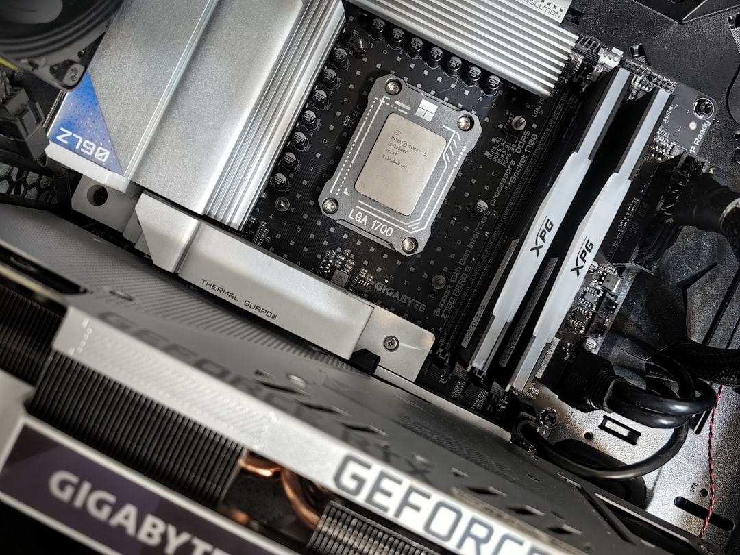 Close-up of computer hardware showing GPU and motherboard components