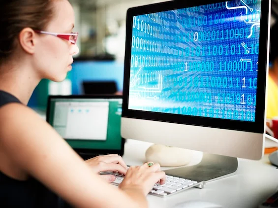 Binary code displayed on a computer monitor
