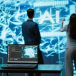 IT professionals using artificial intelligence augmented reality hologram